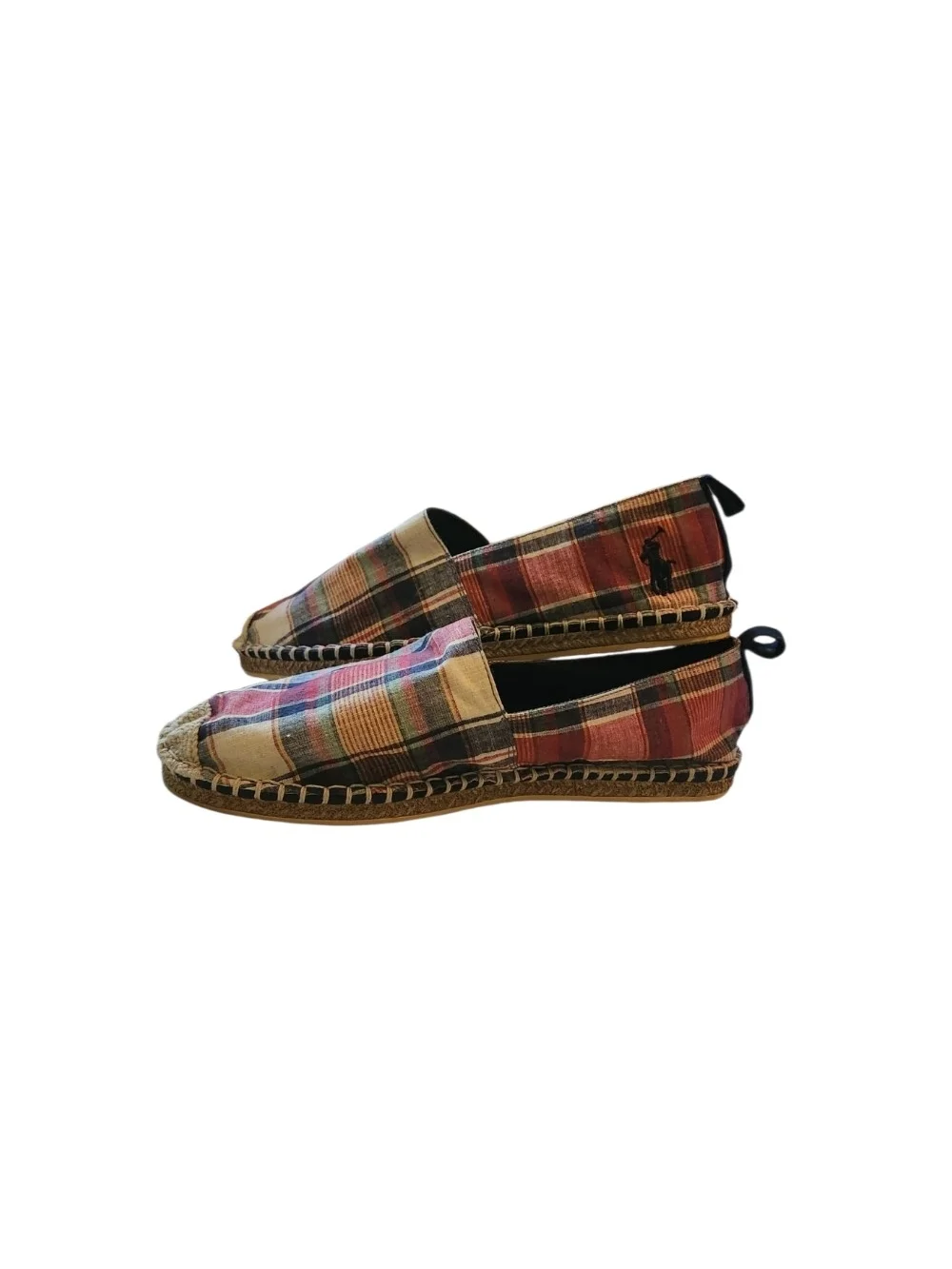 Polo Ralph Lauren Madras Red and Tan And Blue Plaid Espadrille Slip-Ons